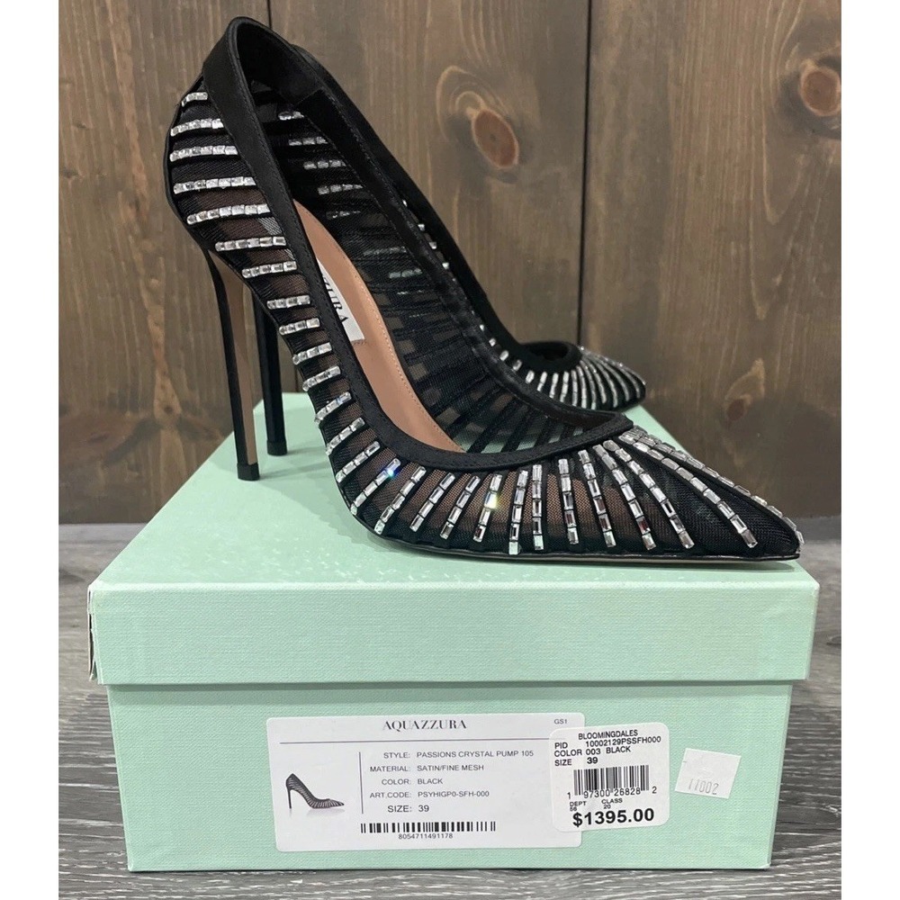 Aquazzura Passions Crystal‎ Pump 105 Black Womens Size 39 NEW - Picture 11 of 14
